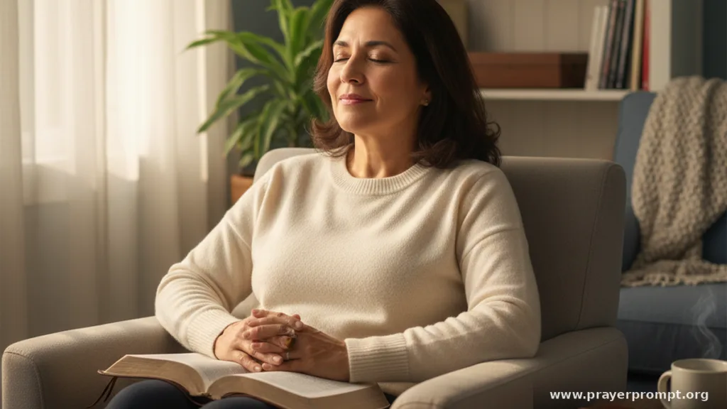 Woman praying after reading her Bible
